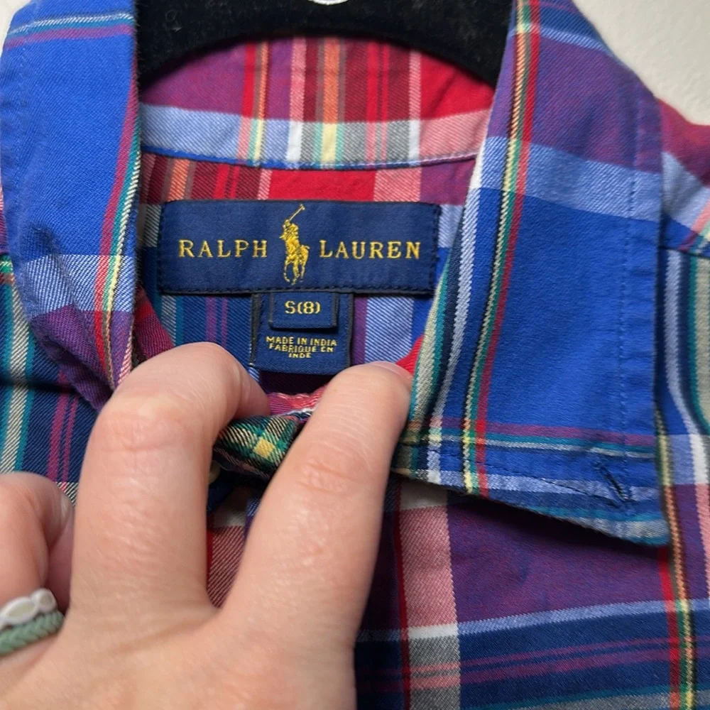 Ralph Lauren Boys Red/Blue Plaid Long Sleeve Oxford Shirt Size S (8)